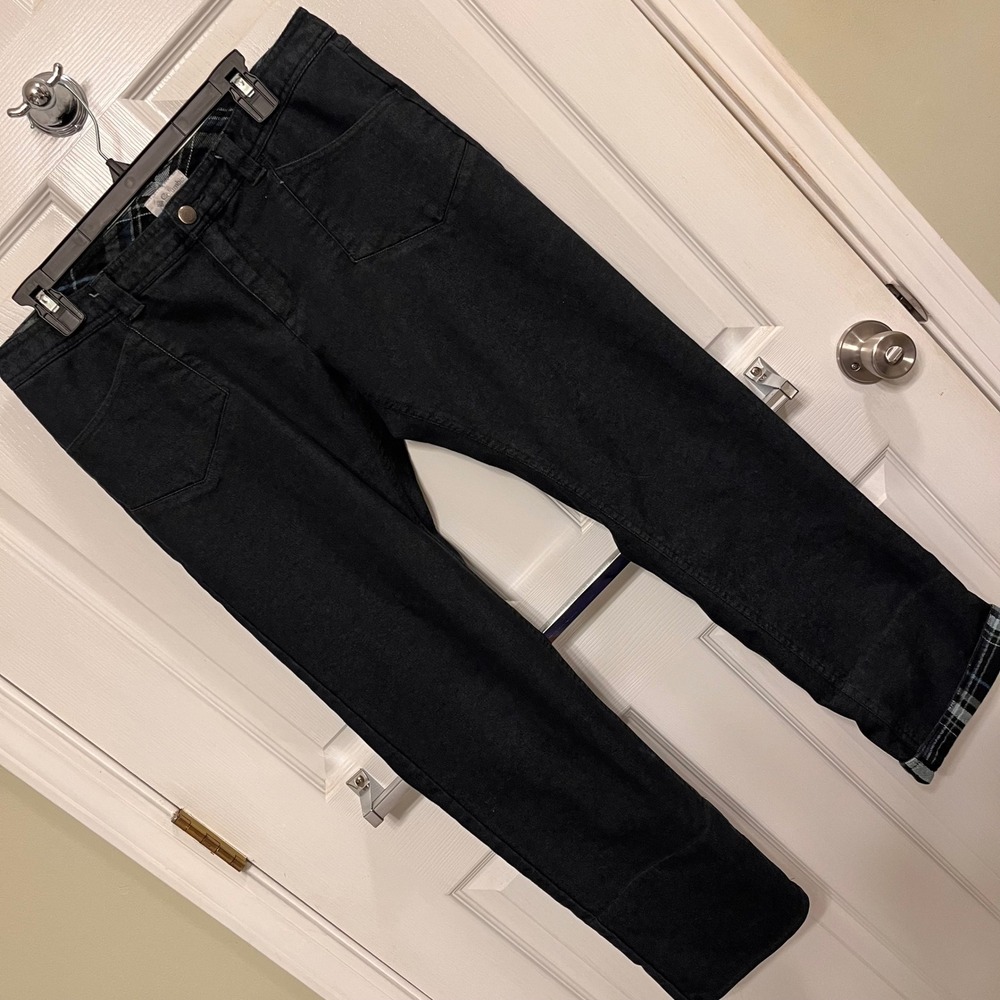 Columbia Womens Flannel Cuff Black Denim Pants Size 12 Regular AL8623 Plaid